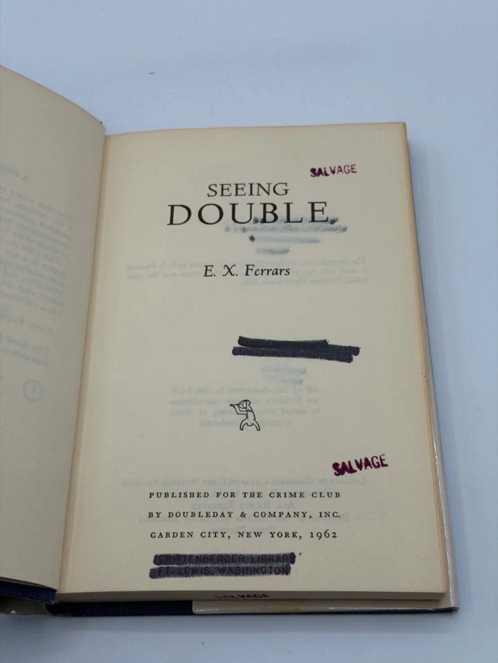 Seeing Double by E. X. Ferrars Ex-library Book Hardcover 1962 First Edition